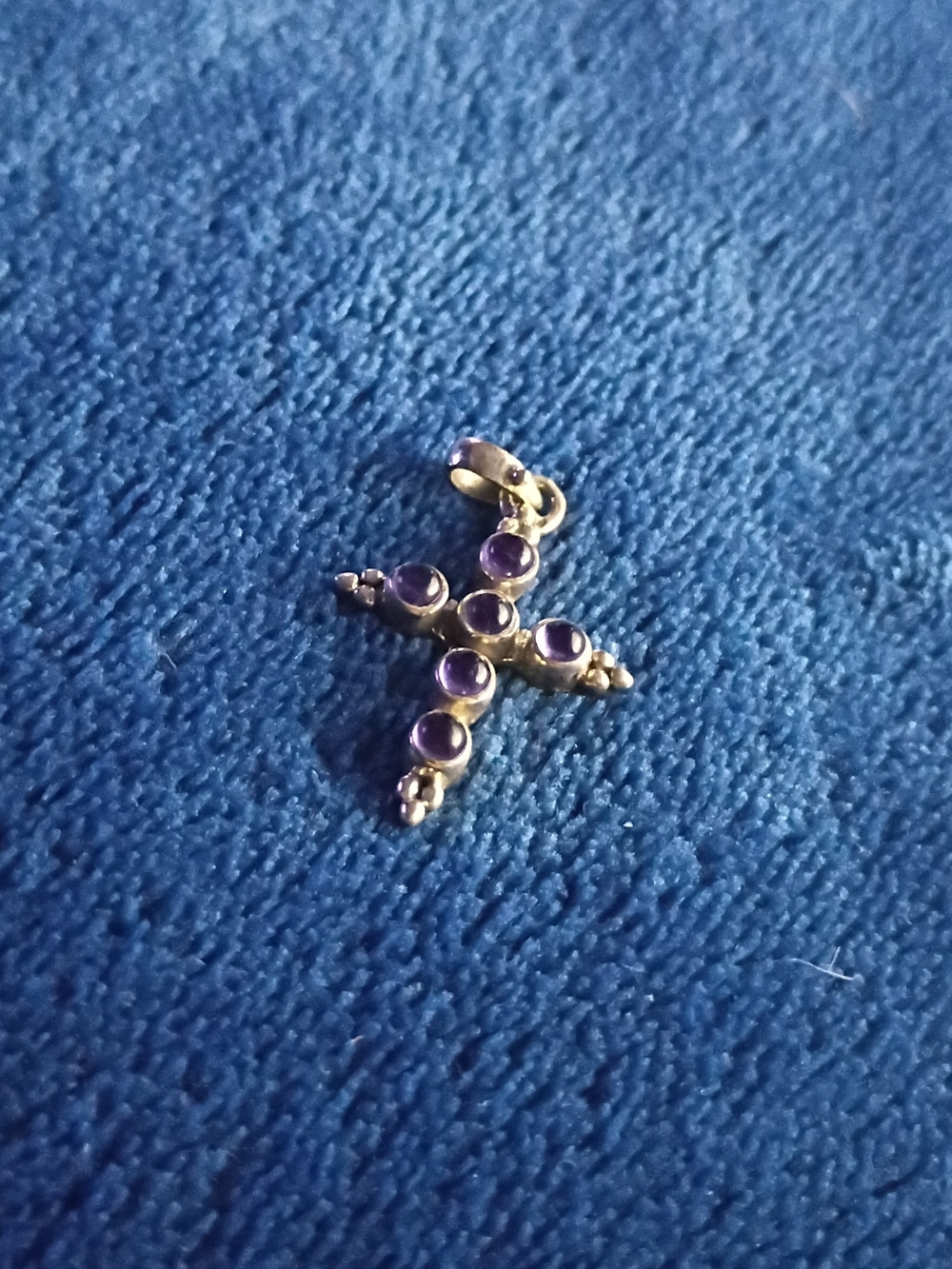 Sterling Silver Cross Pendant with Round Purple Amethyst Gemstones